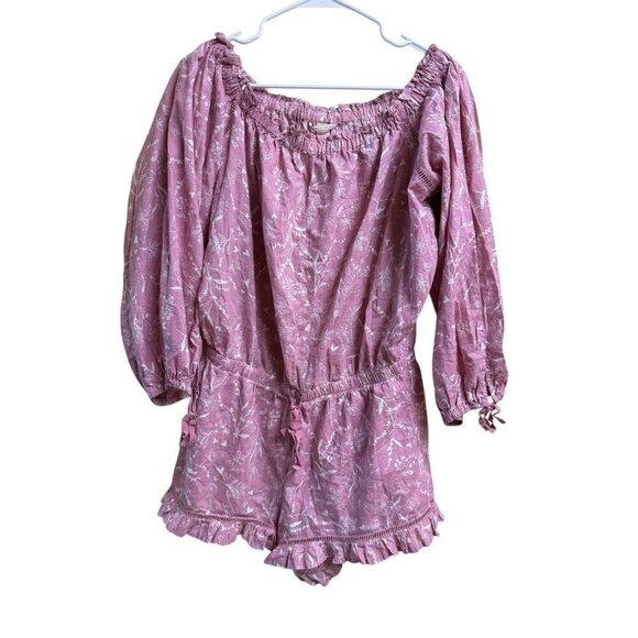 Victoria's Secret Pants - Victoria’s Secret Pink Floral Cotton Romper Ruffle Trim Cottagecore Medium